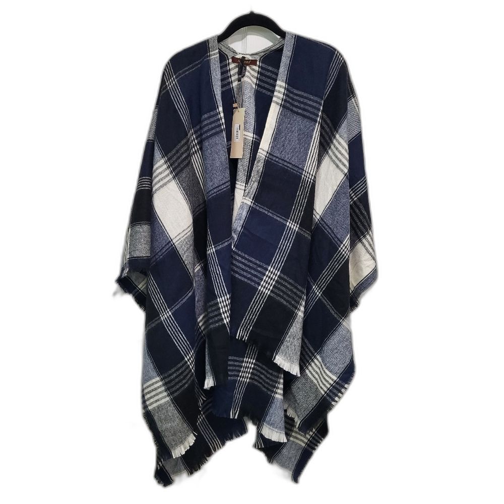 Plaid Cape in Blue and White